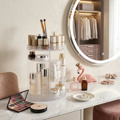 Rotating Cosmetic Organizer — Diamond Pattern Makeup Storage Stand
