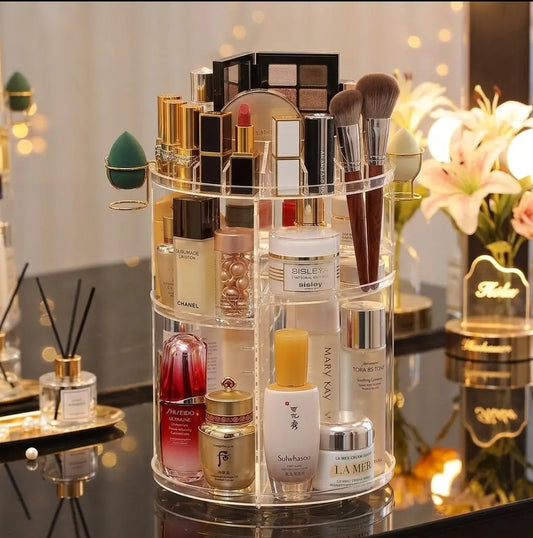 Rotating Cosmetic Organizer — Diamond Pattern Makeup Storage Stand