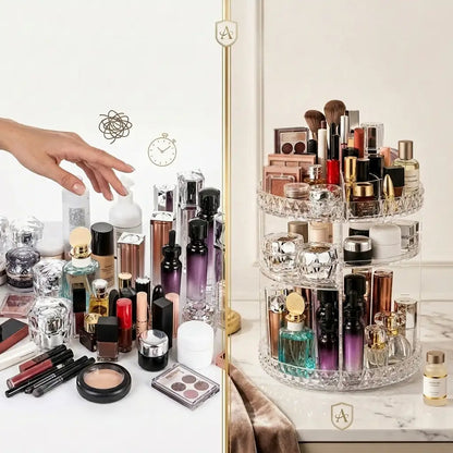 Rotating Cosmetic Organizer — Diamond Pattern Makeup Storage Stand